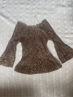 Jaipur Leopard Print Off-Shoulder Bell Sleeve Top - Brown